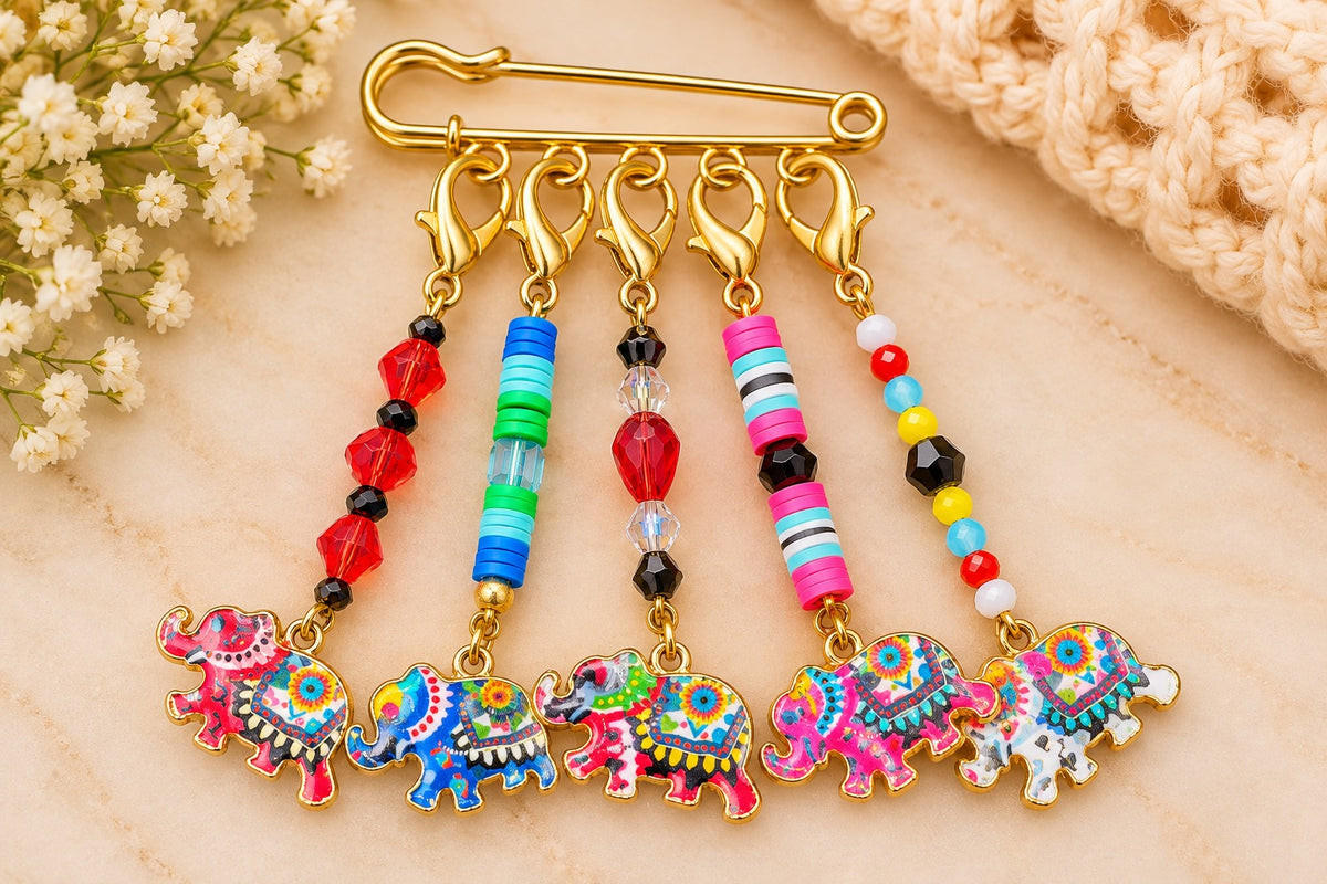 Handmade Stitch Marker Set - Elephants