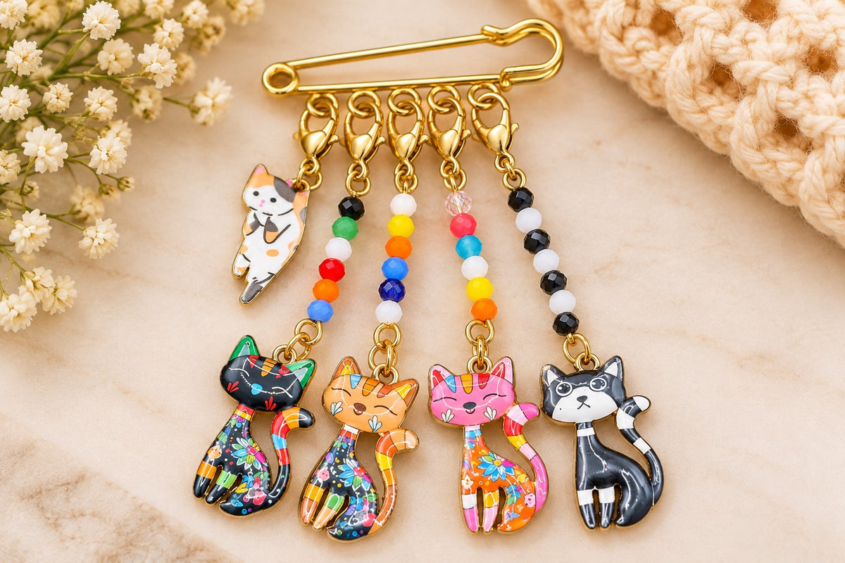 Handmade Stitch Marker Set - Cats