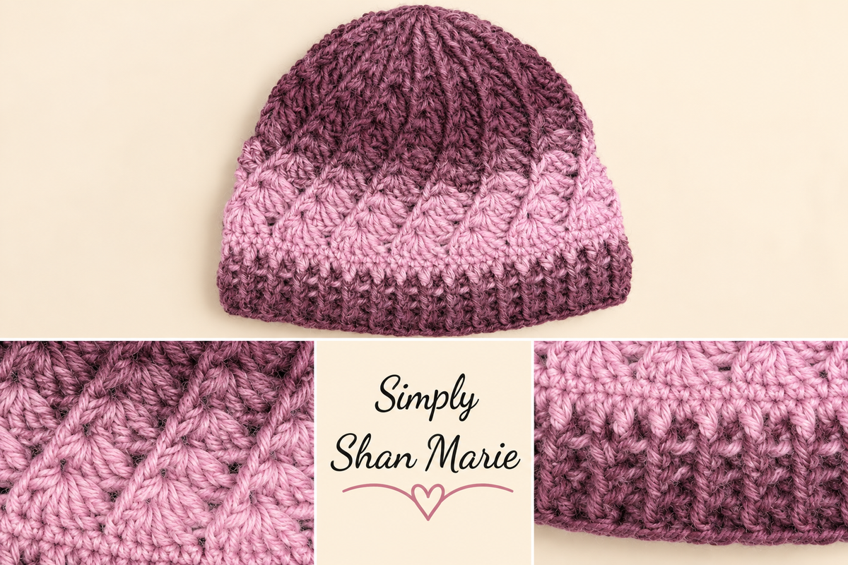 Spiral Shell Beanie - Eggplant and Lilac