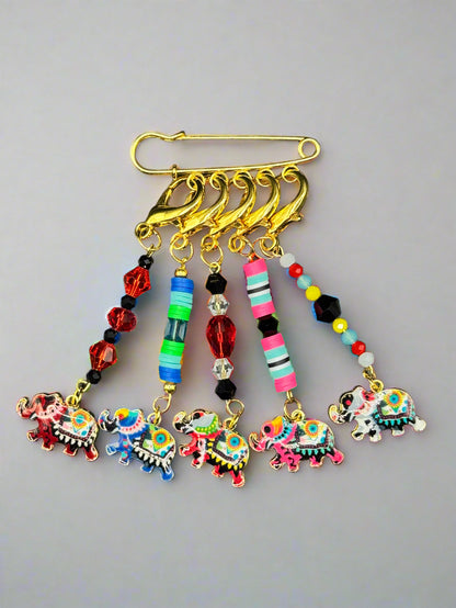 set of 5 colorful enamel elephant stitch markers