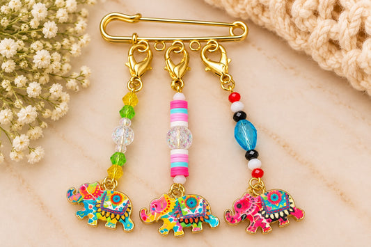 Handmade Stitch Marker Set - Elephants